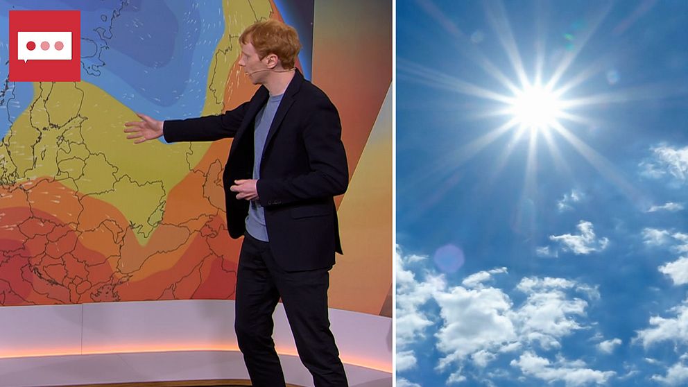 SVT:s meteorolog Marcus Sjöstedt och en sol.