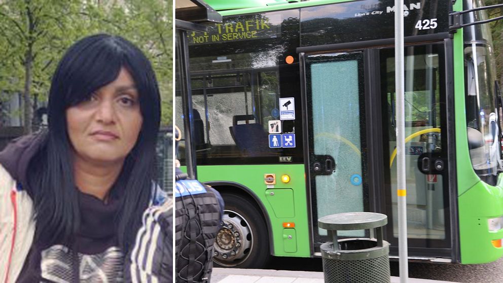 Bussen träffades av flera skott – se videon. Sükran Akan sprang till platsen för att hjälpa till – och filmade skadorna inifrån bussen.