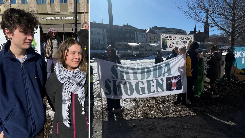 Greta Thunberg och Anton Foley från Fridays for Future vid SCA:s årstämma