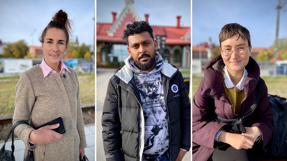 Några av tågresenärerna på stationen i Hudiksvall.