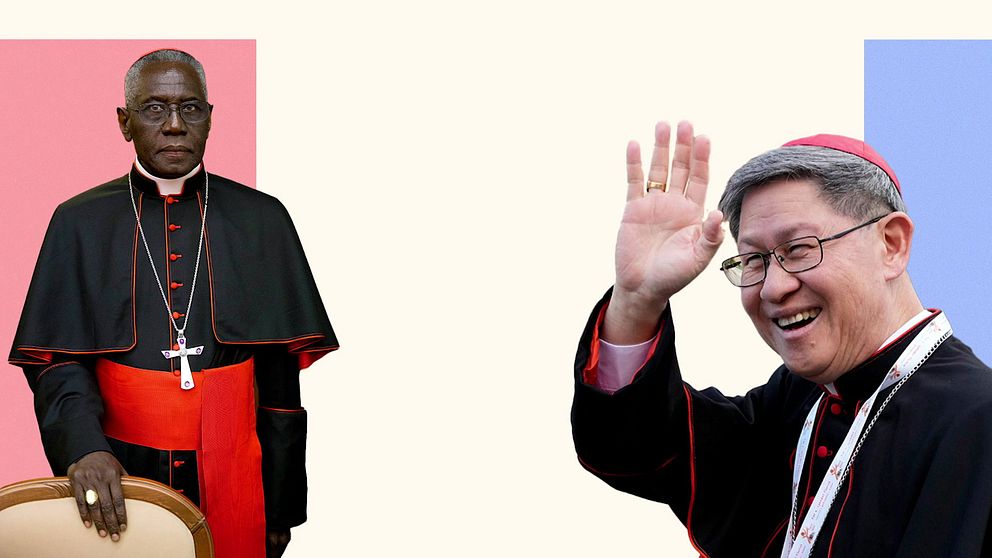 Montage föreställandes två av kandidaterna till valet av ny påve, Robert Sarah till vänster och Luis Antonio Tagle.
