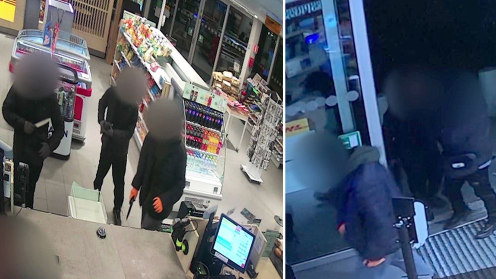 Övervakningsbilder inifrån bensinmacken i Örebro där ett rånförsök genomfördes 2022 – av de tre misstänkta tonåringarna har en som är över 15 år åtalats
