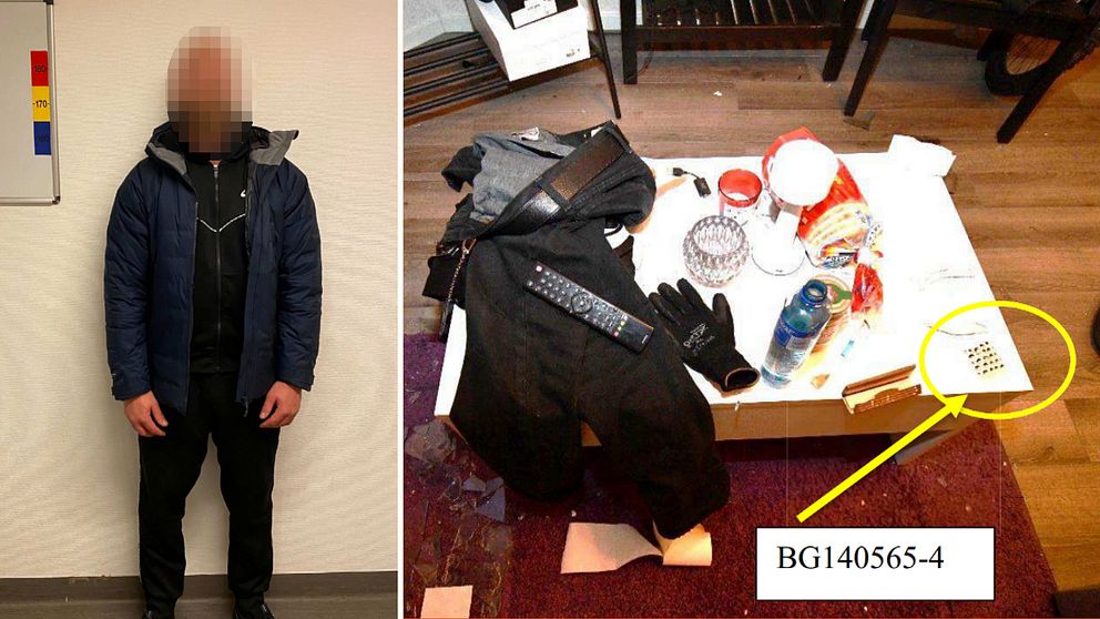 Polisens bild på brottsmisstänkt man, bild från husrannsakan i lägenhet i Sundsvall.