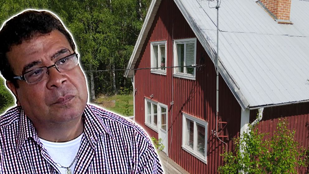 Montage. Ett rött hus som Kadry El Naggar förmedlat i bakgrunden och en bild på El Naggar.