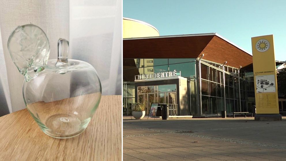 splitbild, glasäpple och Karlstads universitet exteriör