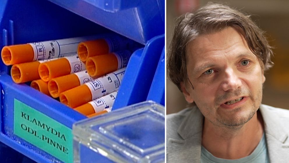 Pelle Ullholm, sexualupplysare på RFSU (höger), klamydiatester (vänster).