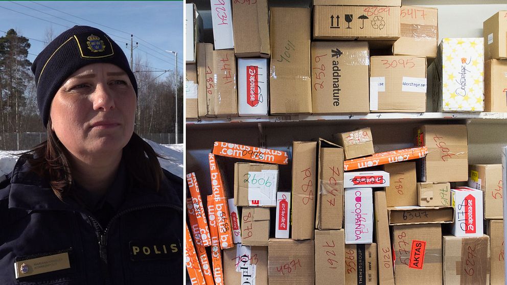 Polis Mariana Handler i uniform utomhus med snödrivor i bakgrunden, solsken och blå himmel.