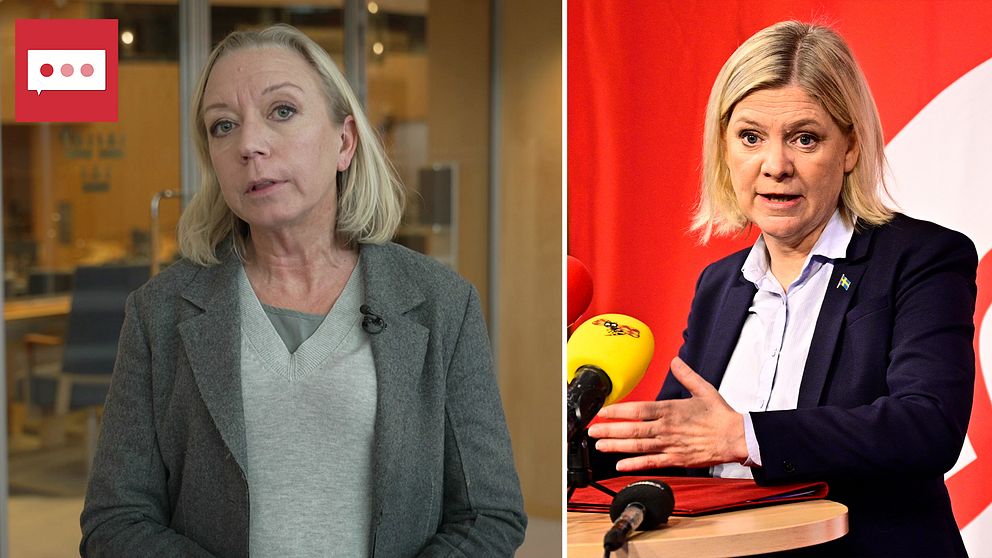 till vänster: Elisabeth Marmorstein. Till höger: Magdalena Andersson , partiledare för Socialdemokraterna