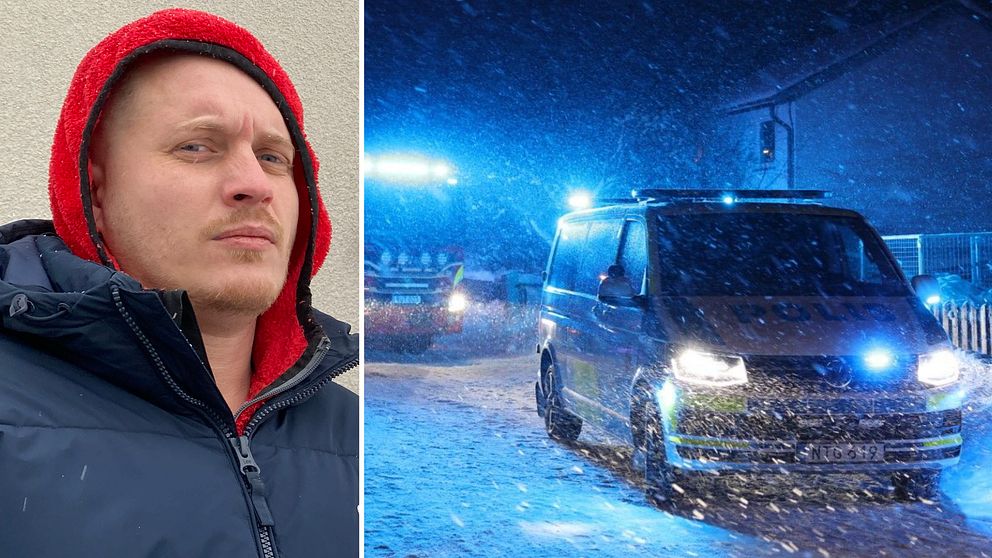 en man som är granne med explosionen och en polisbil