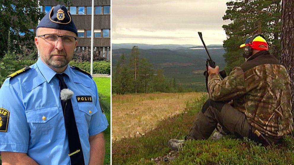 tvåbild. Polisområdeschef Peter Karlsson i ena delen av bilden. Björnjägare i andra.