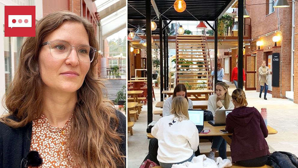 en kurator och studenter på högskolan i Falun