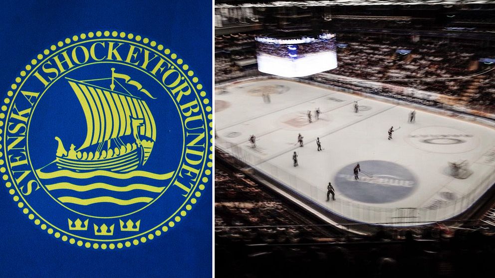 Svenska Ishockeyförbundets logga och Tegera arena i Leksand