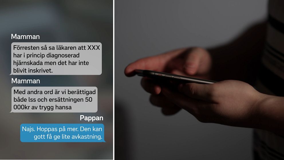 En sms-konversation mellan föräldrarna till den ättiksskadade flickan.