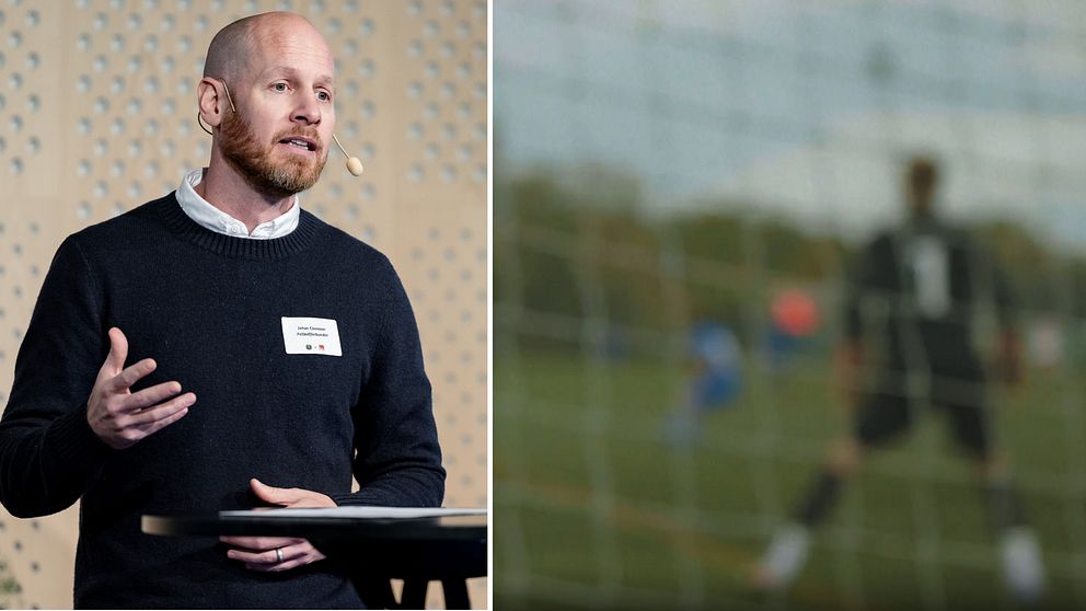 Svenska fotbollförbundets Johan Claesson (till vänster) berättar om den nya spellagen.