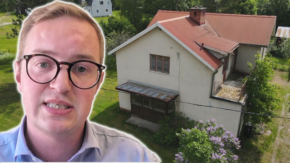 Centerpartiets migrationspolitiske talesperson är upprörd efter SVTs granskning. Han är inklippt i en drönarbild av ett tomt hus i Undrom i Ångermanland