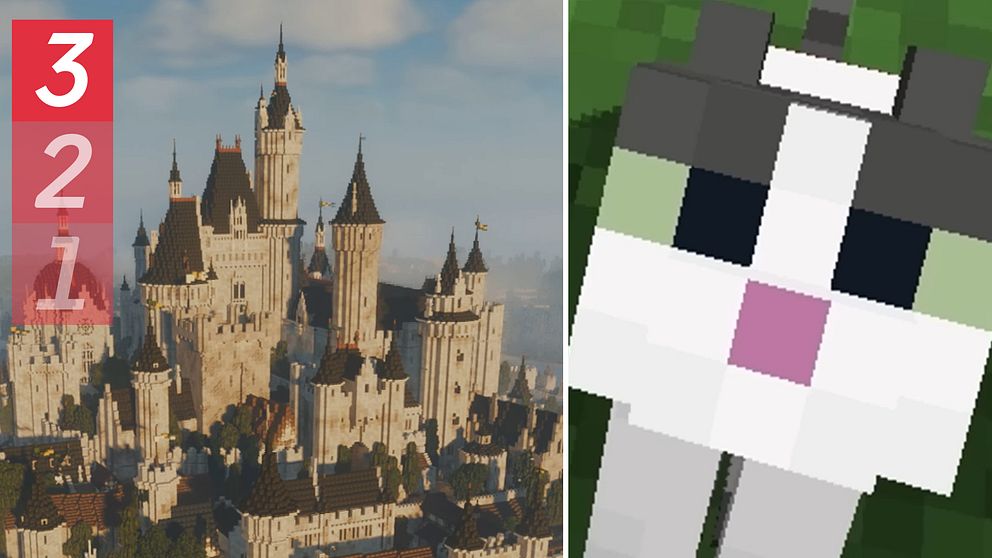 Bilder ur dataspelet Minecraft – bland annat ett bygge ur en värld som föreställer Game of thrones.