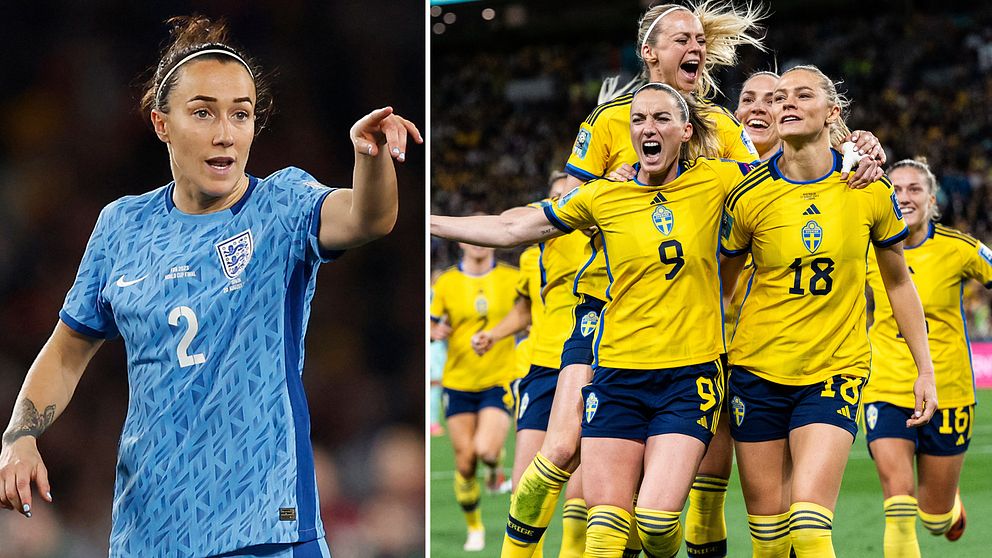 Englands fotbollsspelare Lucy Bronze och spelare i det svenska damlandslaget