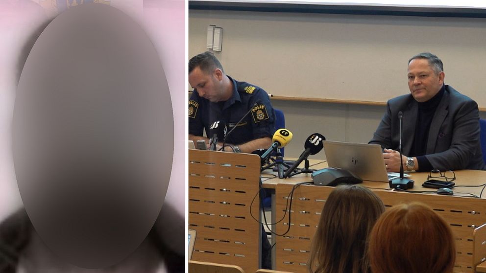 Blurrat ansikte och åklagare från presskonferens i Kalmar