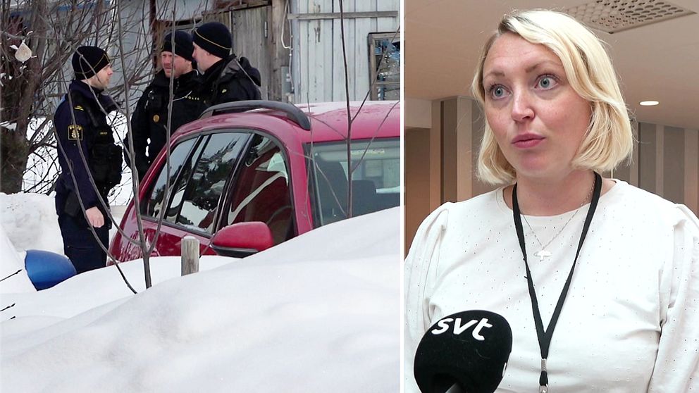 Bild på poliser samt åklagare Elin Björkén.