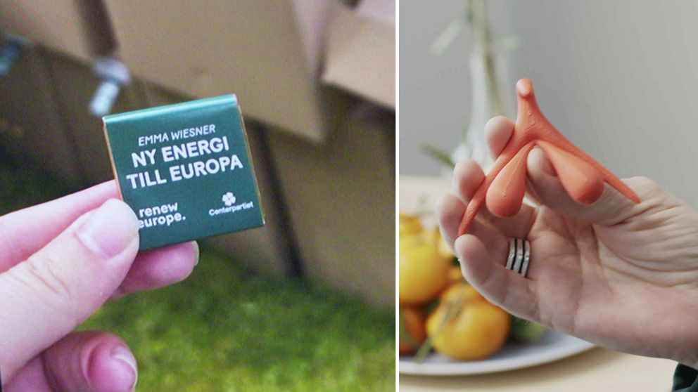 En liten chokladbit och en plastklitoris.