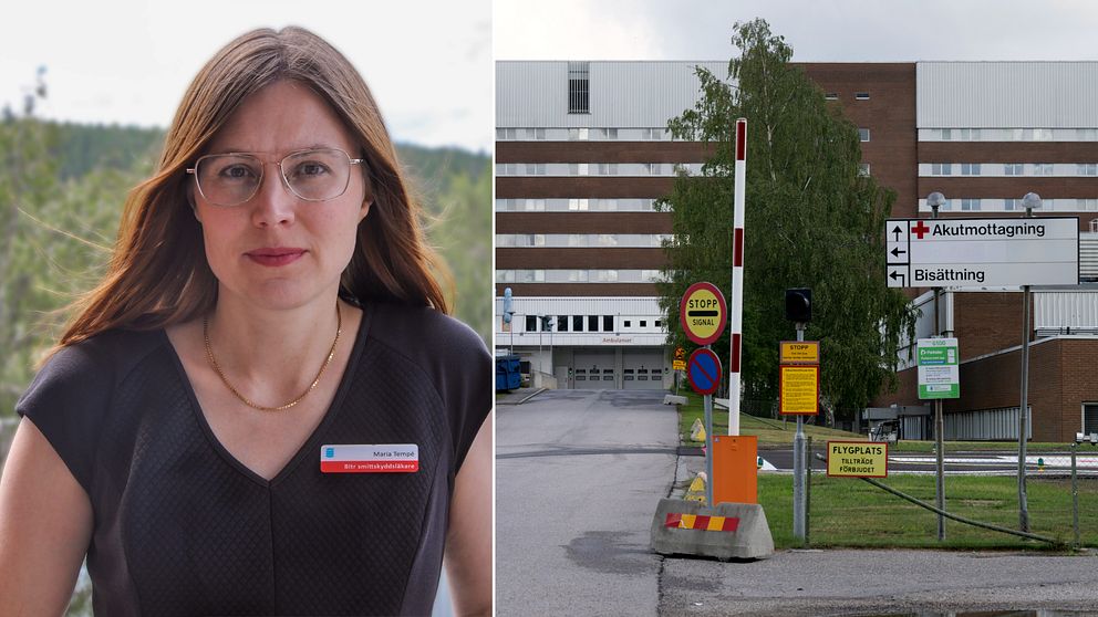 Smittskyddsläkare Maria Tempé och en bild på Sundsvalls sjukhus