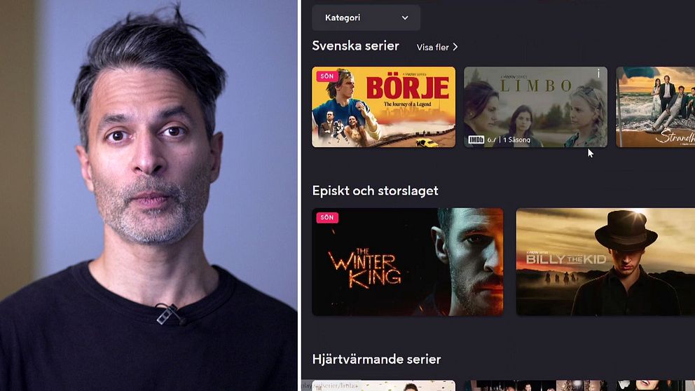 SVT:s tv-kritiker om krisen för Viaplay, till höger syns en bild från Viaplays streamingtjänst med flera filmer och tv-serier.