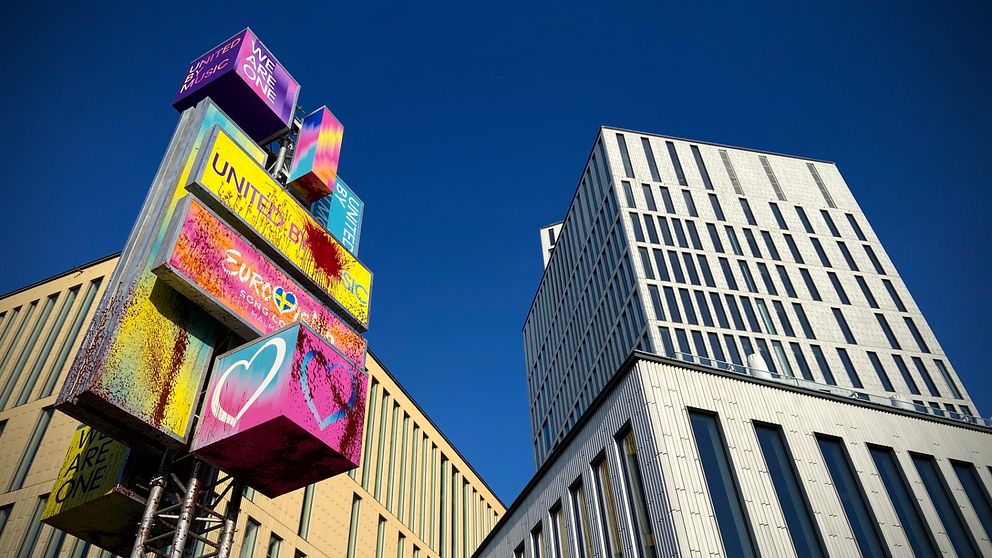 Vandalisread Eurovisionskylt utanför Malmö live