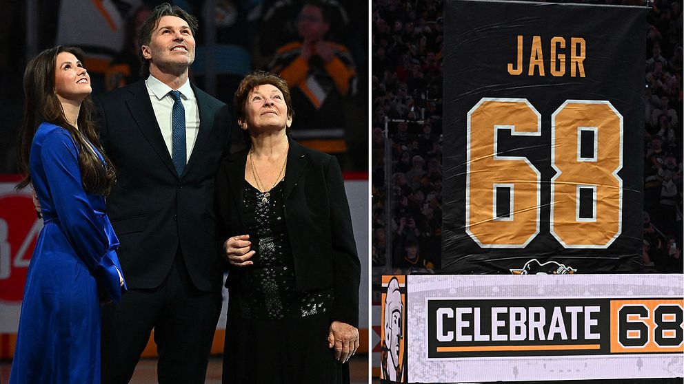 Jaromir Jagr fick, tillsammans med sin mamma och 29-åriga fru, se sitt tröjnummer pensioneras i Pittsburgh Penguins arena.