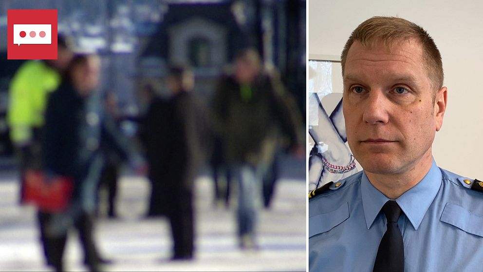 Till vänster: folkmassa, till höger: Josef Wiklund, polisområdeschef i Västernorrland