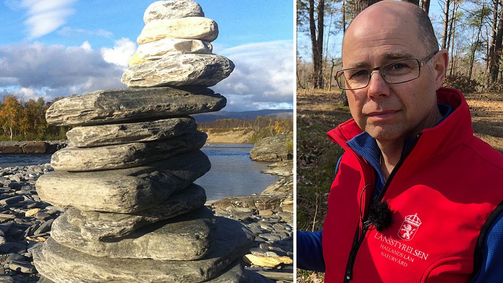 Reservatsförvaltaren Mikael Stenström på Länsstyrelsen i Halland har tröttnat på att folk bygger stentorn av klappersten i naturreservaten.