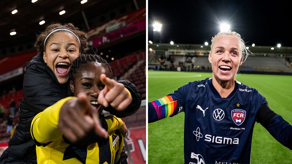 Felicia Schröder och Monica Jusu Bah jublar till vänster. Caroline Seger till höger