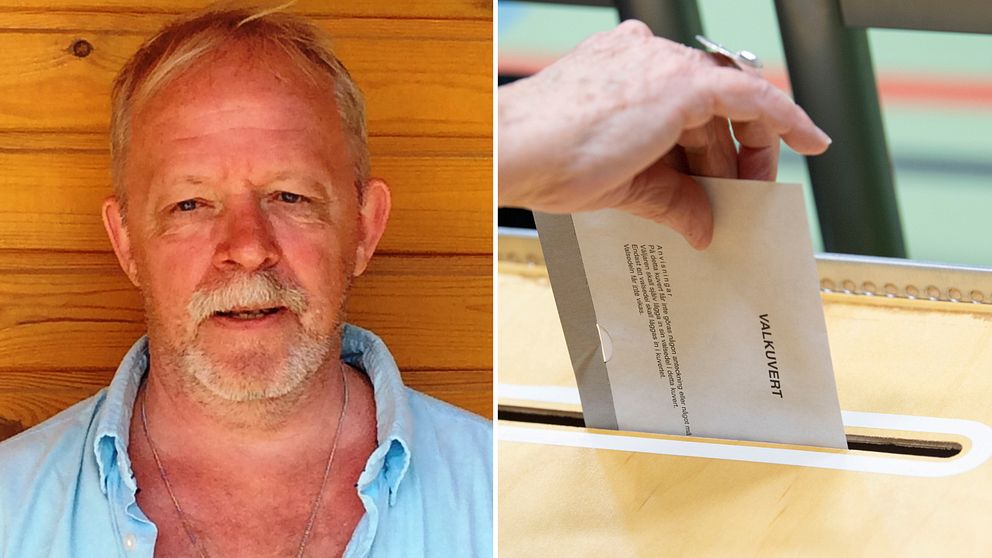 Sörmlänningen Stefan Gehander har skrivit upp sig på Folklistan inför EU-parlamentsvalet. En bild på honom i blå skjorta samt en bild på en valurna.