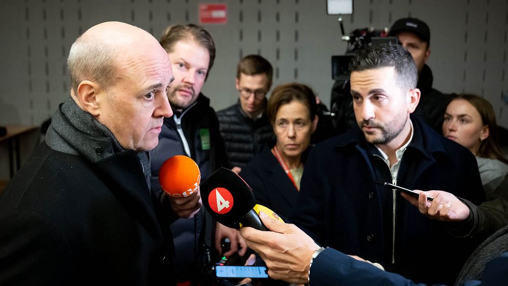 Fredrik Reinfeldt, president of the Swedish Football Association interviewed after the suspended UEFA Euro Qualifier football match between Belgium and Sweden on October 16, 2023 in Brussels.