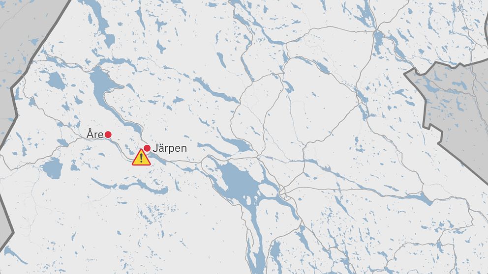 Olyckstriangel på kartbild i gråskala, placerad vid Järpen.