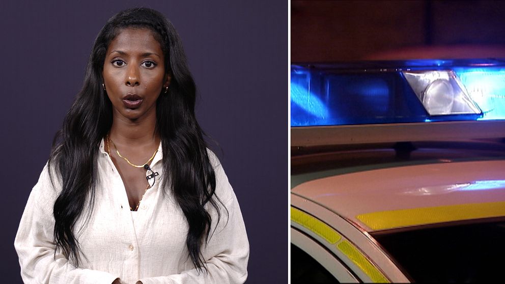Sofia Yohannes och blåljus på en polisbil.