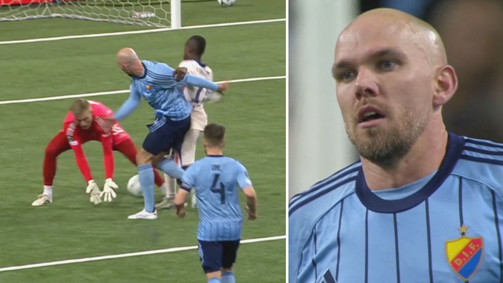 Delad bild. Till vänster: fotbollsspelare vid målchans. Till höger: spelare i Djurgårdens IF-tröja.