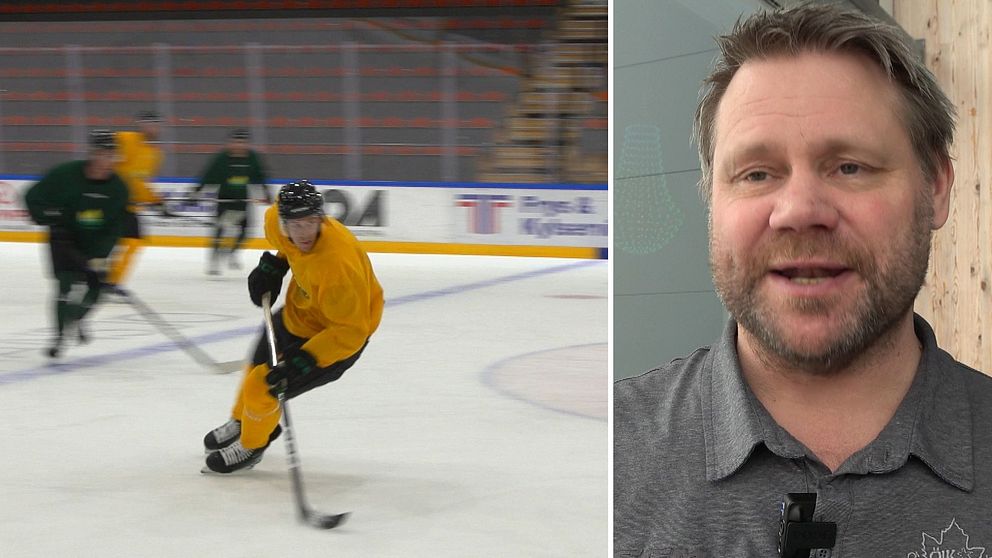 Kollage med hockeyspelare och klubbchefen för Östersunds IK Kjell-Åke Andersson