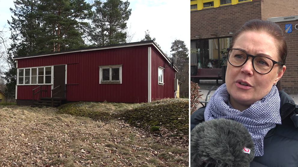 Ett fritidshus och Oxelösunds kommuns fastighetschef Sarah Heltborg Ronélius.