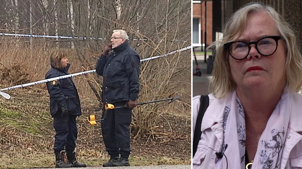 Ett montage med en bild på två poliser vid en brottsplats för tio år sedan och en bild på en åklagare.