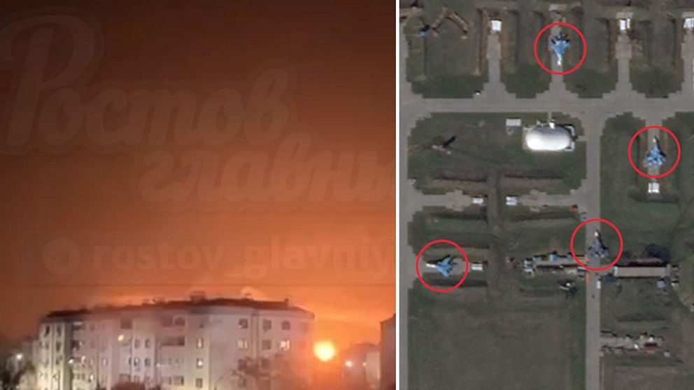 En explosion syns filmat från ett bostadsområde nära Morozovsks flygbas.