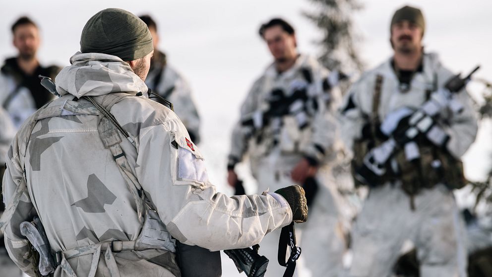 Fyra militärer i vinterkamouflage.