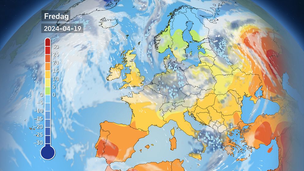 Väderkarta som visar väder i Europa – prognos för de kommande dagarna.