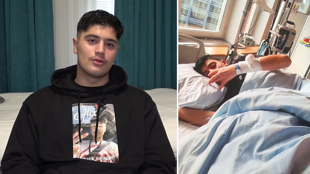 en bildsplit på en ung frisk kille och när samma kille låg inne på sjukhus