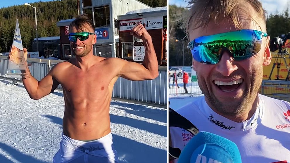 Här får Northug fira med Tour de Ski-pokalen från 2015