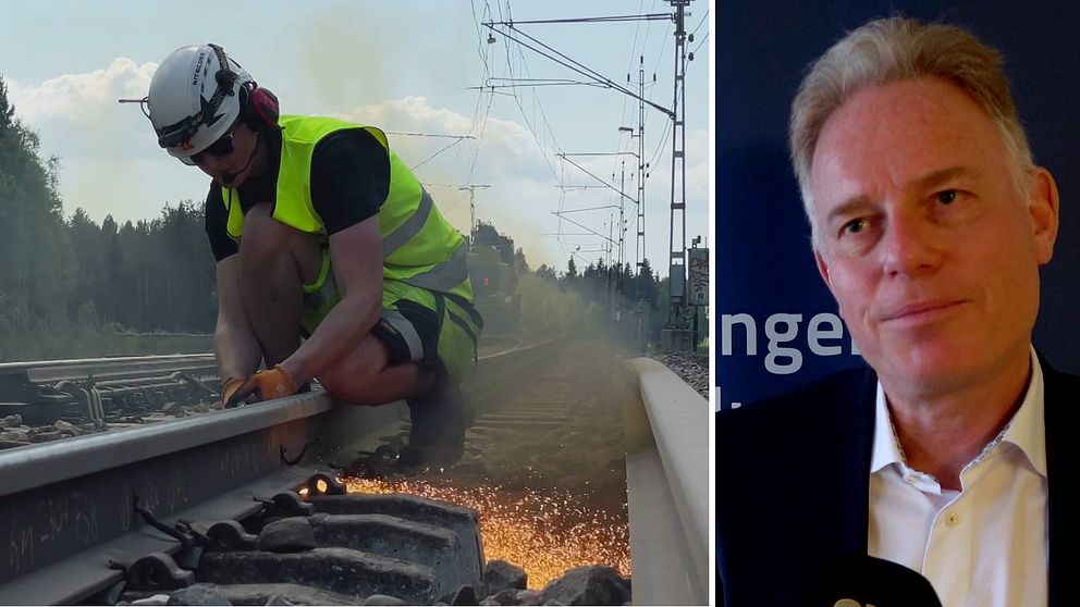 En man som jobbar på järnvägen till vänster i bild och vd:n John Häger till höger.