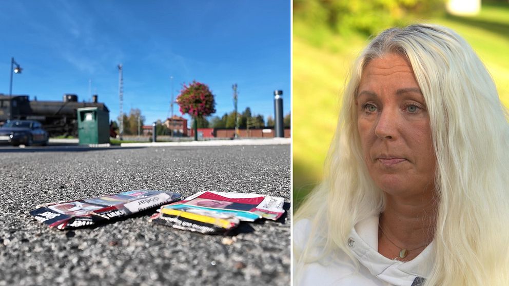 Cigarettpaket och blond kvinna
