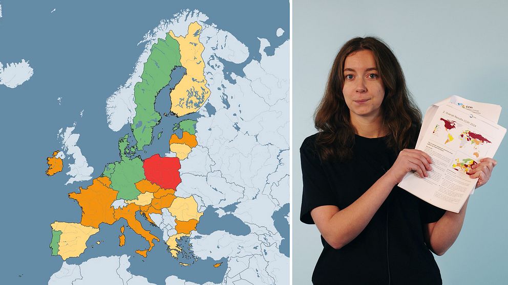 En karta till vänster och en kvinna till höger