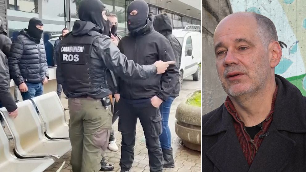 maskerad italiensk polis och en man i kavaj