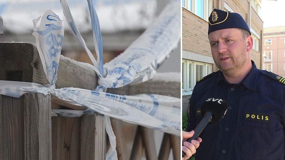 Polisavspärrning i Vagnhärad och polisen Daniel Eriksson.