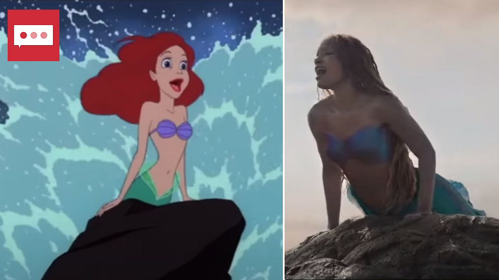 Tecknade Ariel till vänster, otecknade Ariel till höger